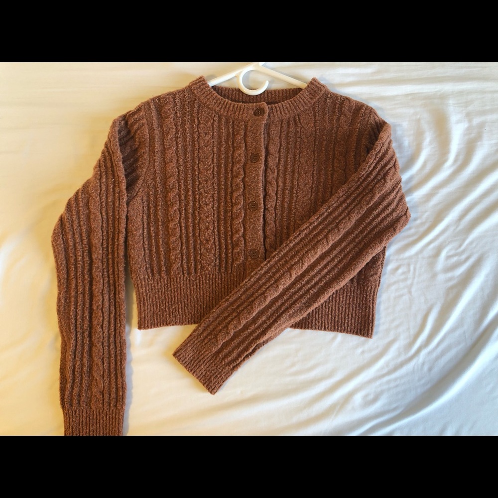 Urban Outfitters Cropped Brown Cardigan